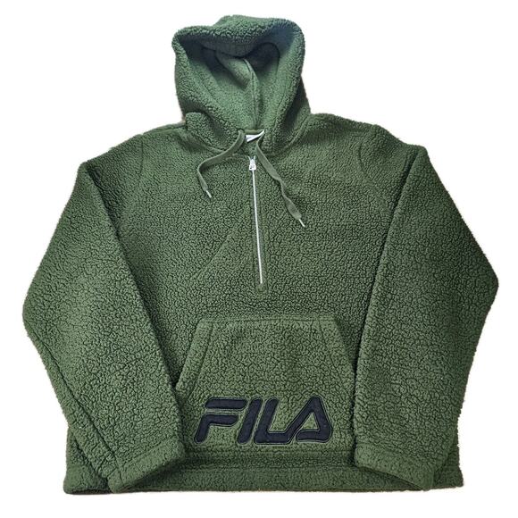 Women's FILA Green Sherpa 1/2 Zipper Pullover Hoodie Size Medium - Picture 1 of 4